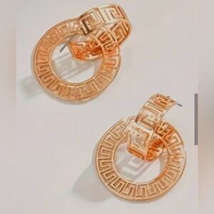 Greek Key Rose Gold Hoop Earrings NWT
